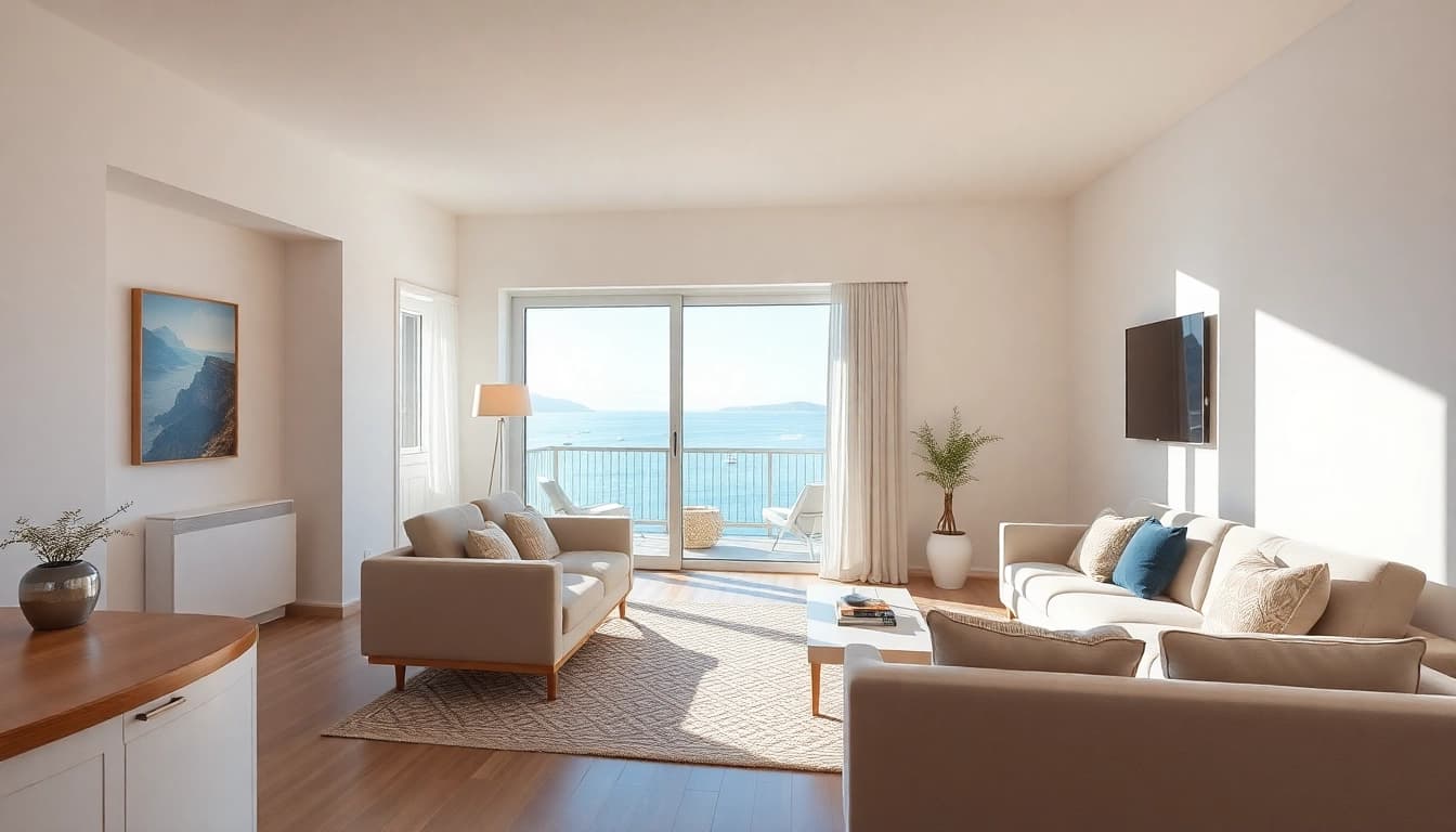 Kaufe eine moderne Nordzypern Wohnung mit atemberaubendem Meerblick und luxuriösem Design.