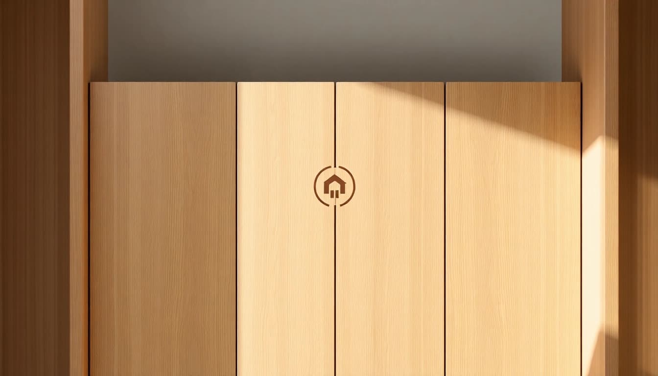 Kleiderbügel mit eigenem Branding, stilvoll präsentiert mit natürlichem Holz und dezenter Logo-Platzierung.