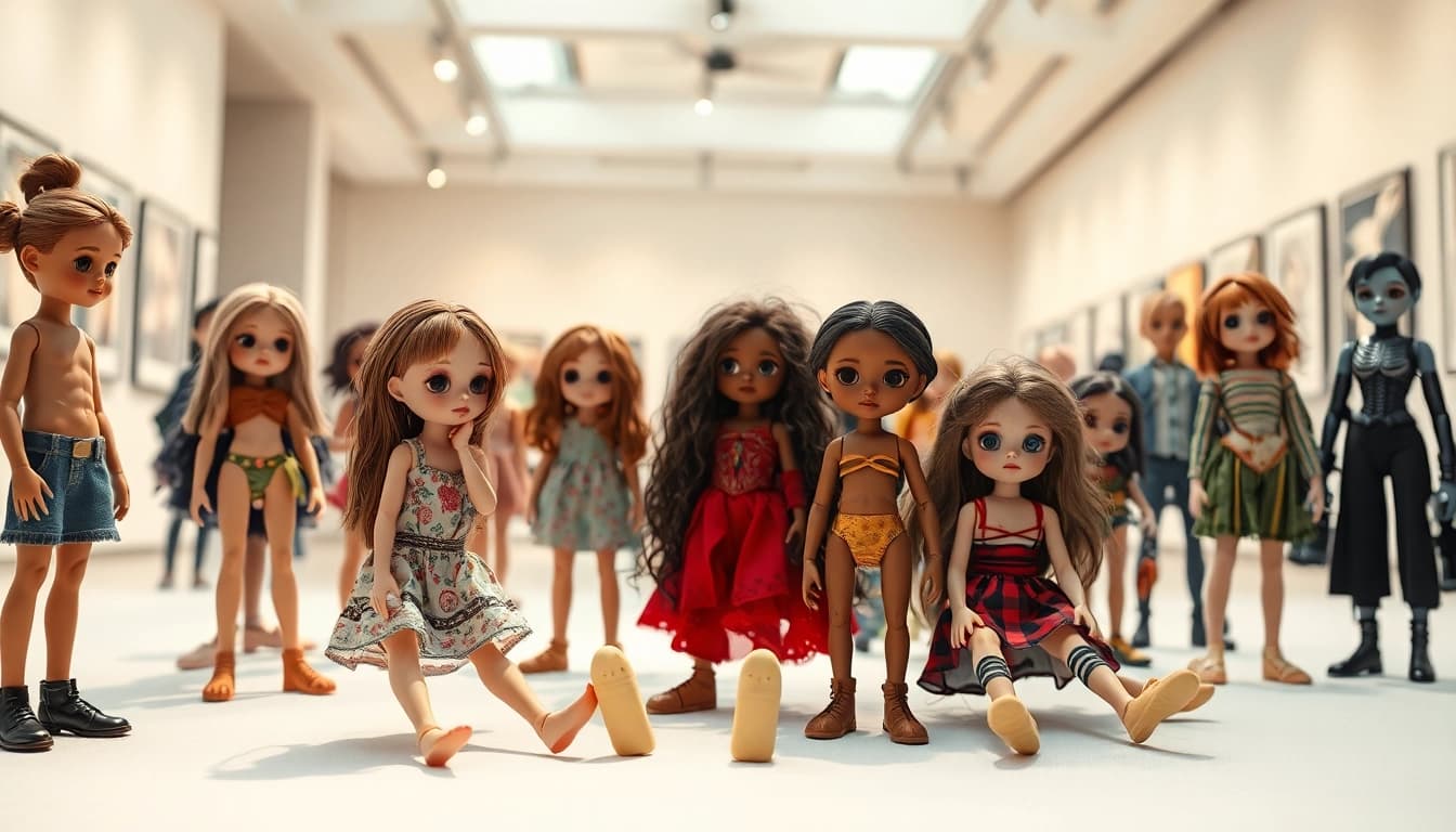 Gestalte die innovative Gutdolls in einer lebhaften Kunstausstellung
