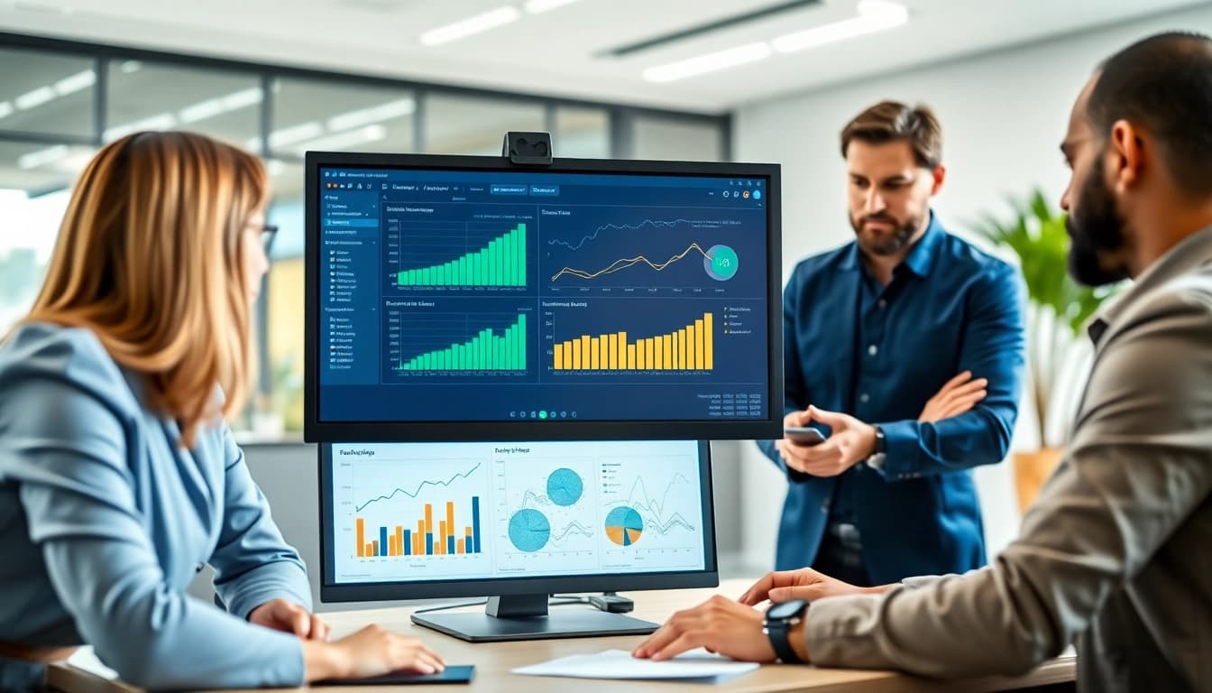 Kreditvergleichsrechner: Berater arbeitet mit Kunden an Finanzlösungen in modernem Büro.