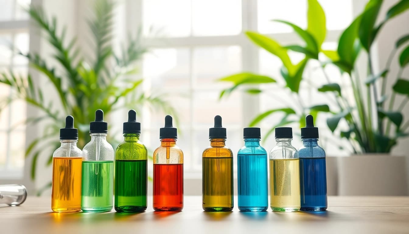 doTERRA bestellen in a serene wellness space featuring colorful essential oil bottles.
