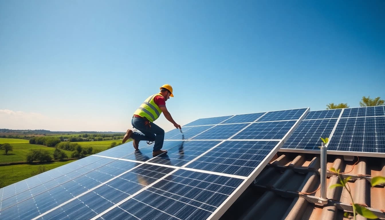 Steigern Sie Ihre Photovoltaik Leads mit professionellen Installationen von Solaranlagen unter blauem Himmel.