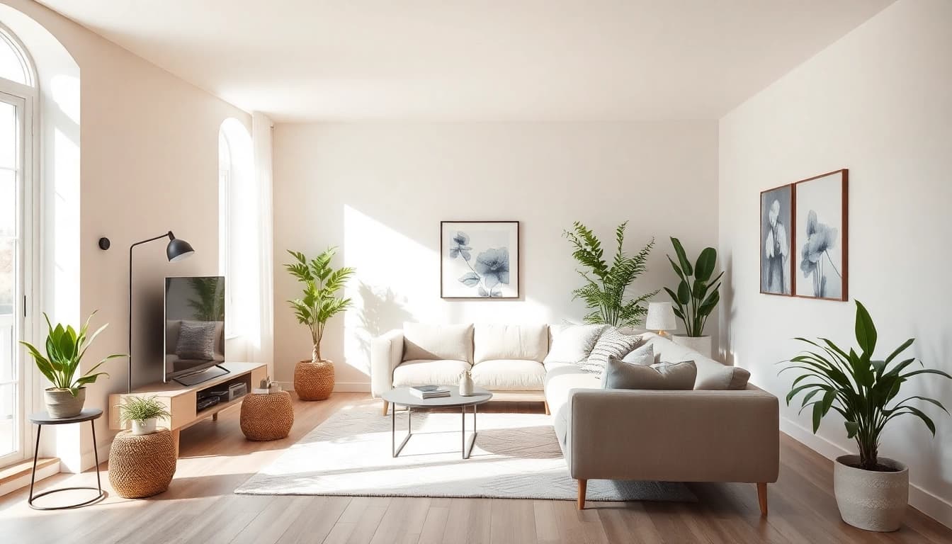 Elegante Raumgestaltung mit harmonischen Farben und stilvollen Möbeln.