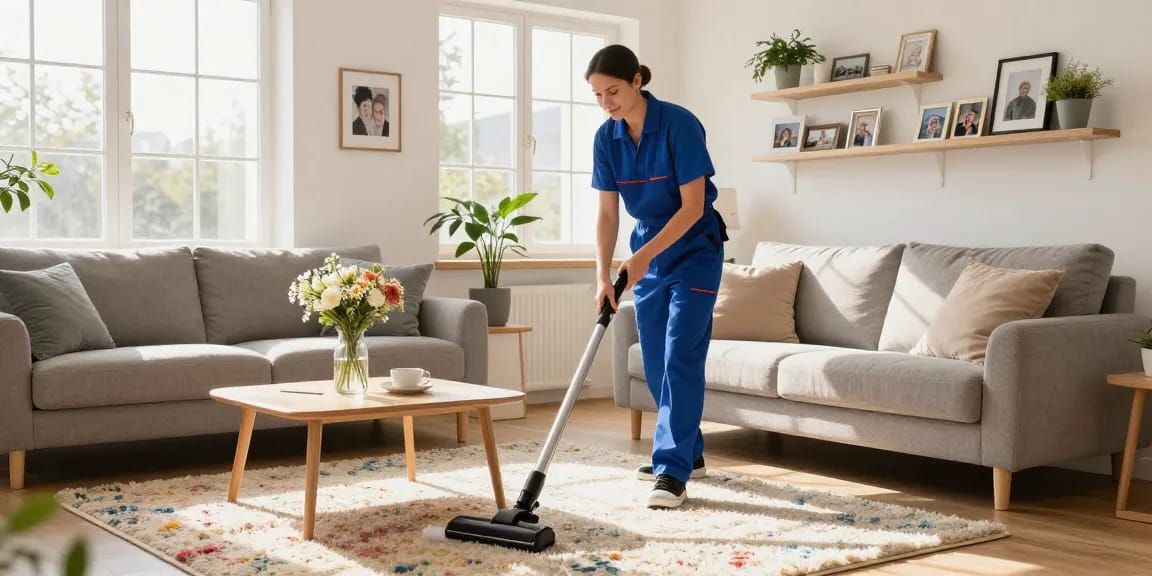 Expert wohnungsreinigung solothurn in a tidy living room showcasing a joyful cleaning process.