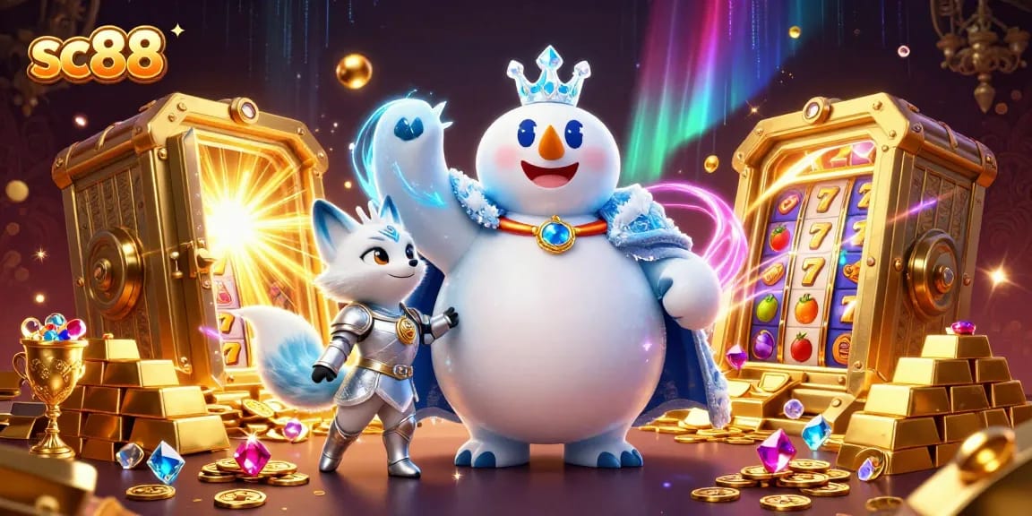 Engage in thrilling gameplay with sc88's vibrant slots represented by 3D ice king and fox companions.