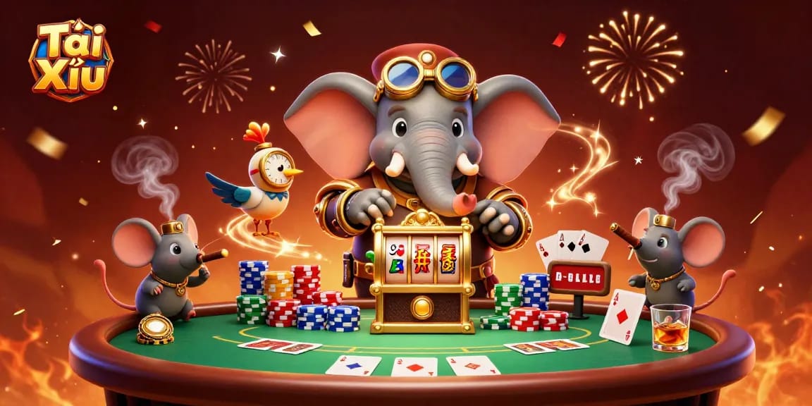 Engage in thrilling Tài Xỉu action with colorful casino elements and steampunk characters.