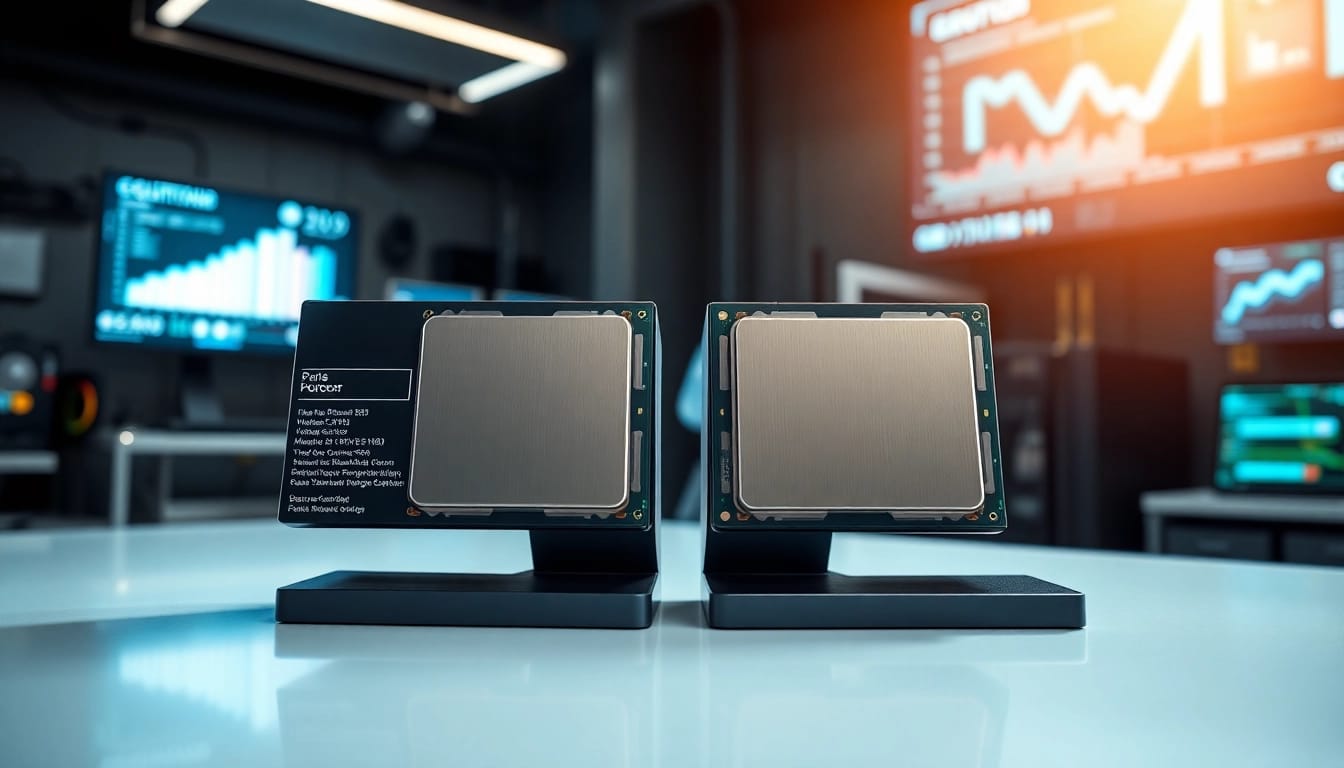 Prozessor Vergleich der technischen Merkmale in einem eleganten digitalen Arbeitsbereich