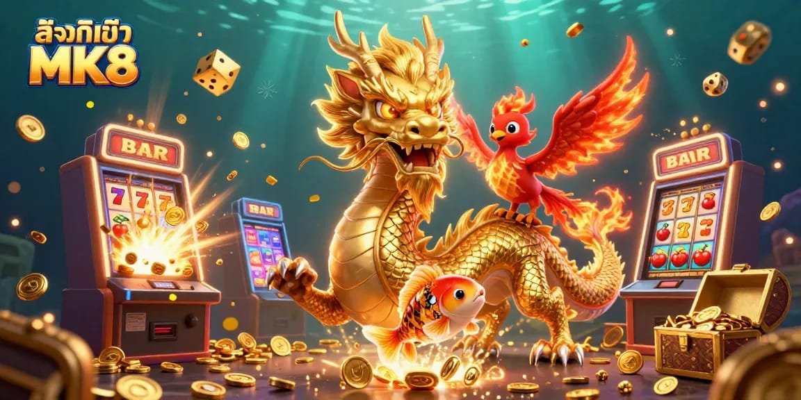 Engage with the excitement of ลิงก์เข้า MK8 as golden coins and lucky symbols celebrate a jackpot win.