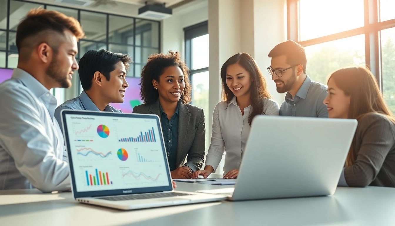 Online Marketing Strategien entwickeln im modernen Büro mit Digitalisierungstools.