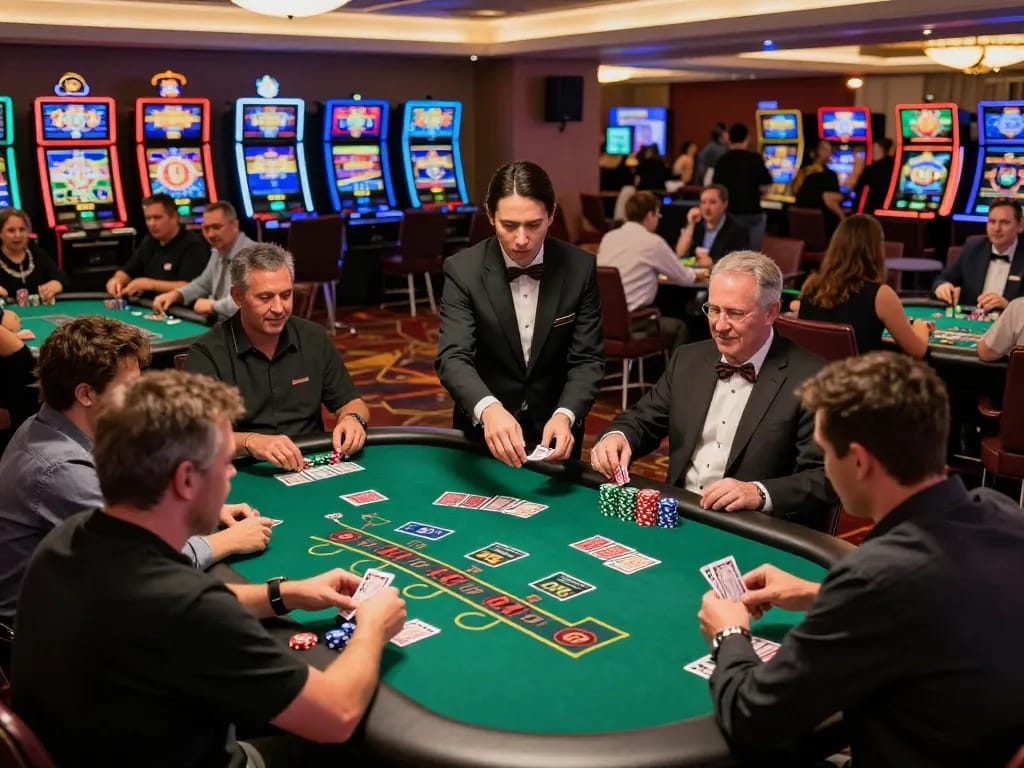 Experience thrilling blackjack action at LC88 casino with excited players and vibrant atmosphere.