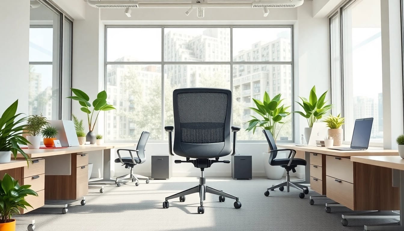 Herman Miller Aeron Stuhl präsentiert in einem modernen Büro mit ergonomischem Design und natürlichem Licht.