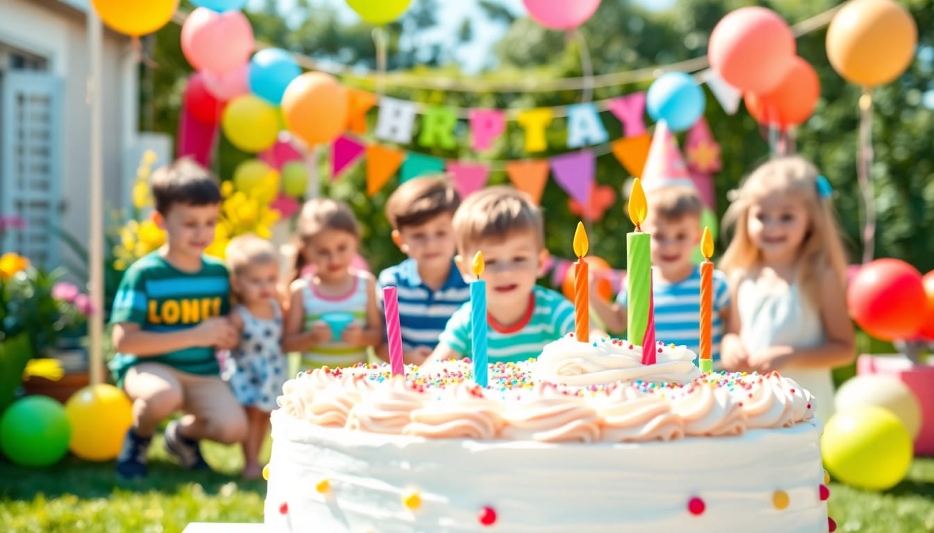 Interaktive Spielideen für Kindergeburtstag 4 Jahre und fröhliche Kinder in festlicher Umgebung