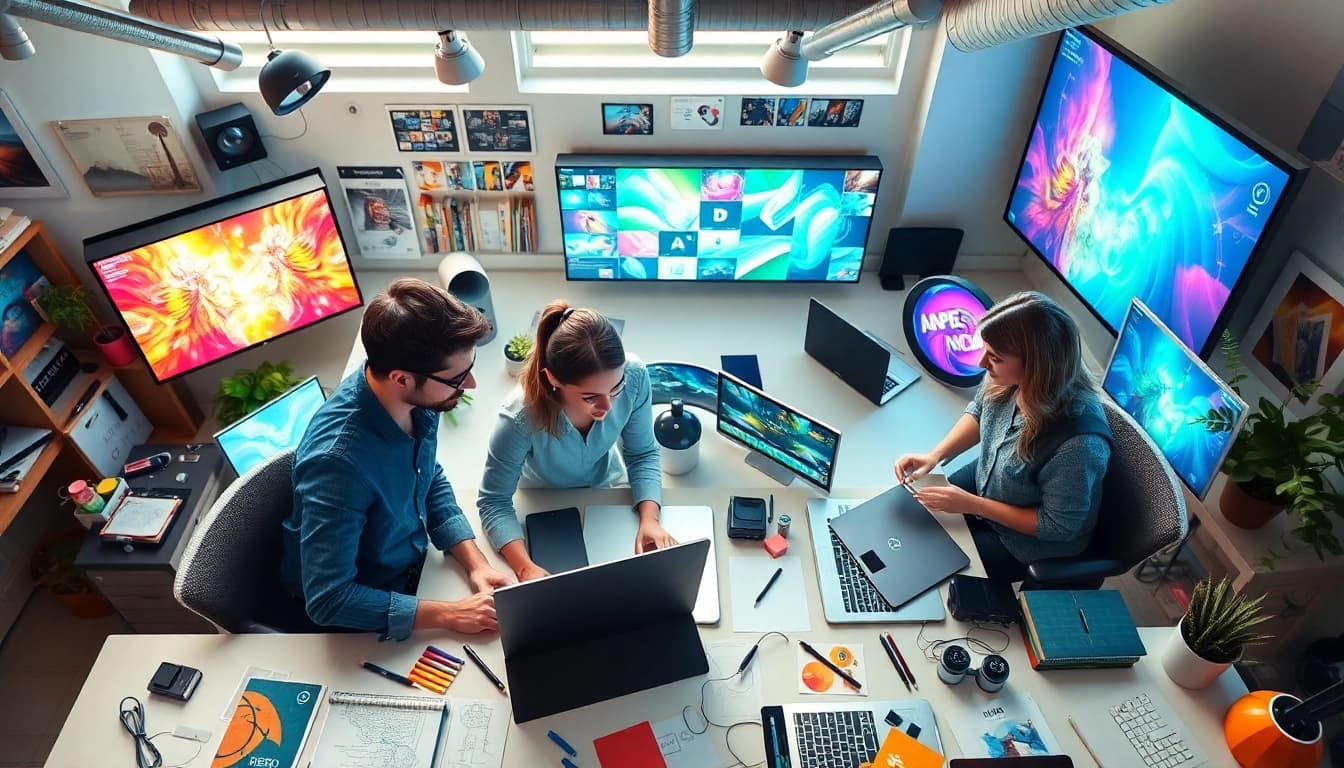 Gestalten von medialen selbst gestalten in einem modernen Arbeitsplatz mit kreativen Designern.