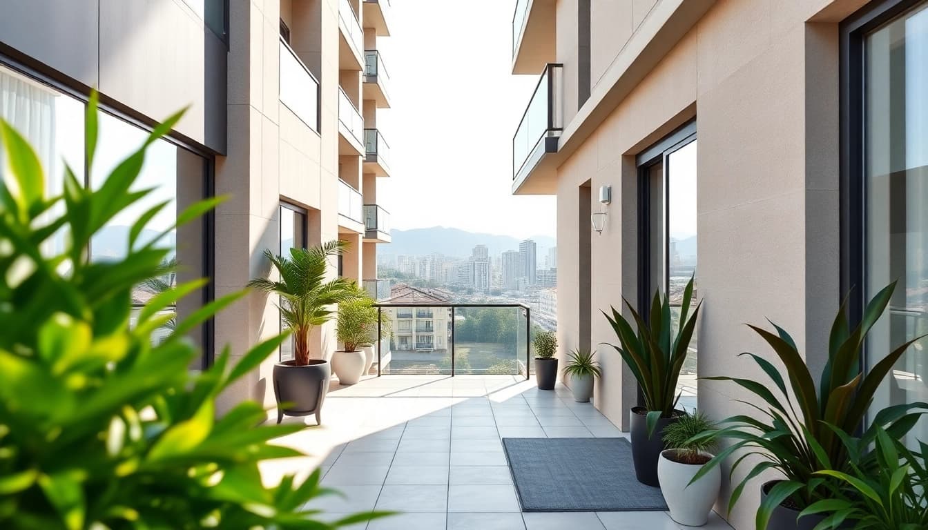Die Kosten einer Wohnung in Batumi – modern apartment showcasing vibrant architecture and greenery.
