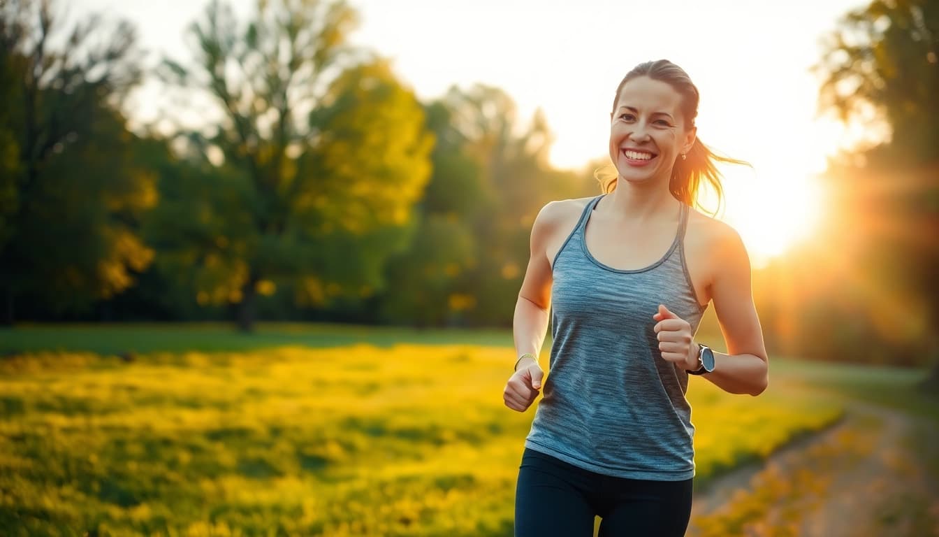 Aktiver Mensch joggt bei Sonnenuntergang, was symbolisch für Gewichtsverlust und gesunden Lebensstil steht.