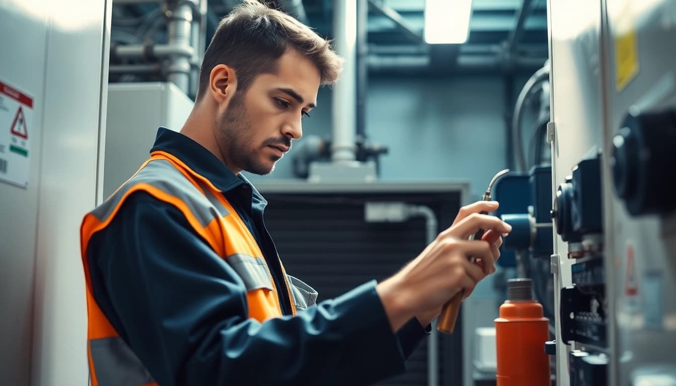 Technician conducting a DGUV V3 Prüfung on electrical equipment to ensure workplace safety