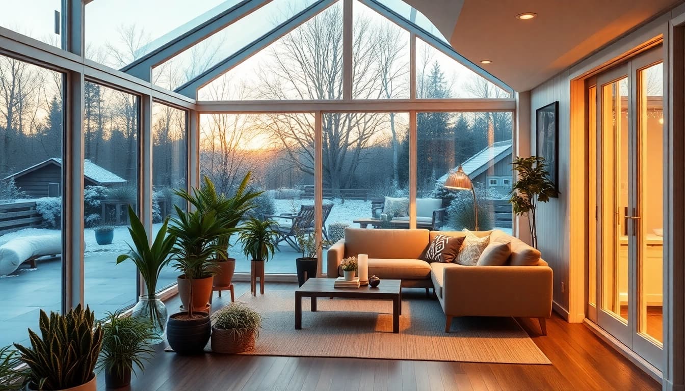 Wintergarten Anbau Wohnzimmer bietet durch große Fenster hellen Raum für Entspannung und geselliges Beisammensein.