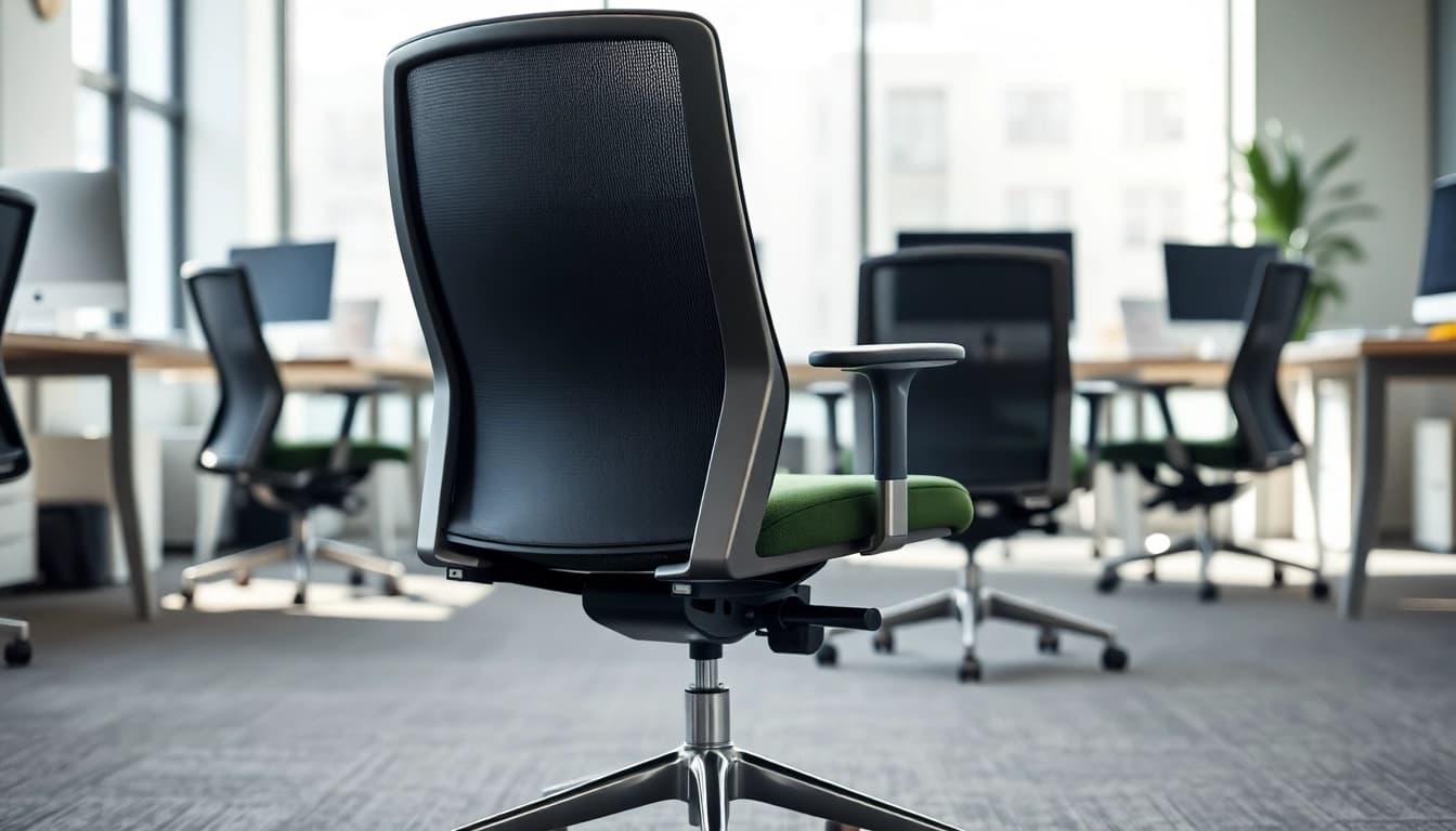 Erkunden Sie den vielseitigen Herman Miller Setu, stilvoll in modernem Arbeitsumfeld präsentiert.