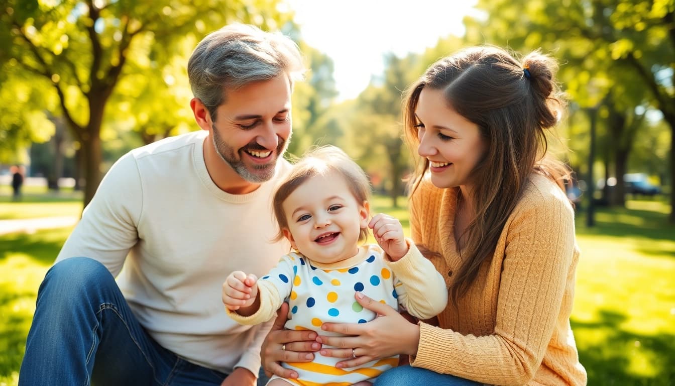 Kindererziehung in einem lebhaften Park: eine Familie spielt und lernt gemeinsam.
