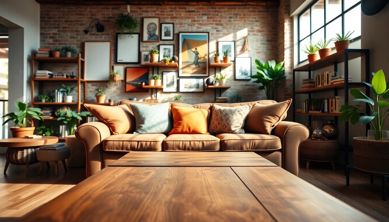 Einrichtungsideen für ein gemütliches Wohnzimmer mit stilvollem Sofa und warmer Atmosphäre.