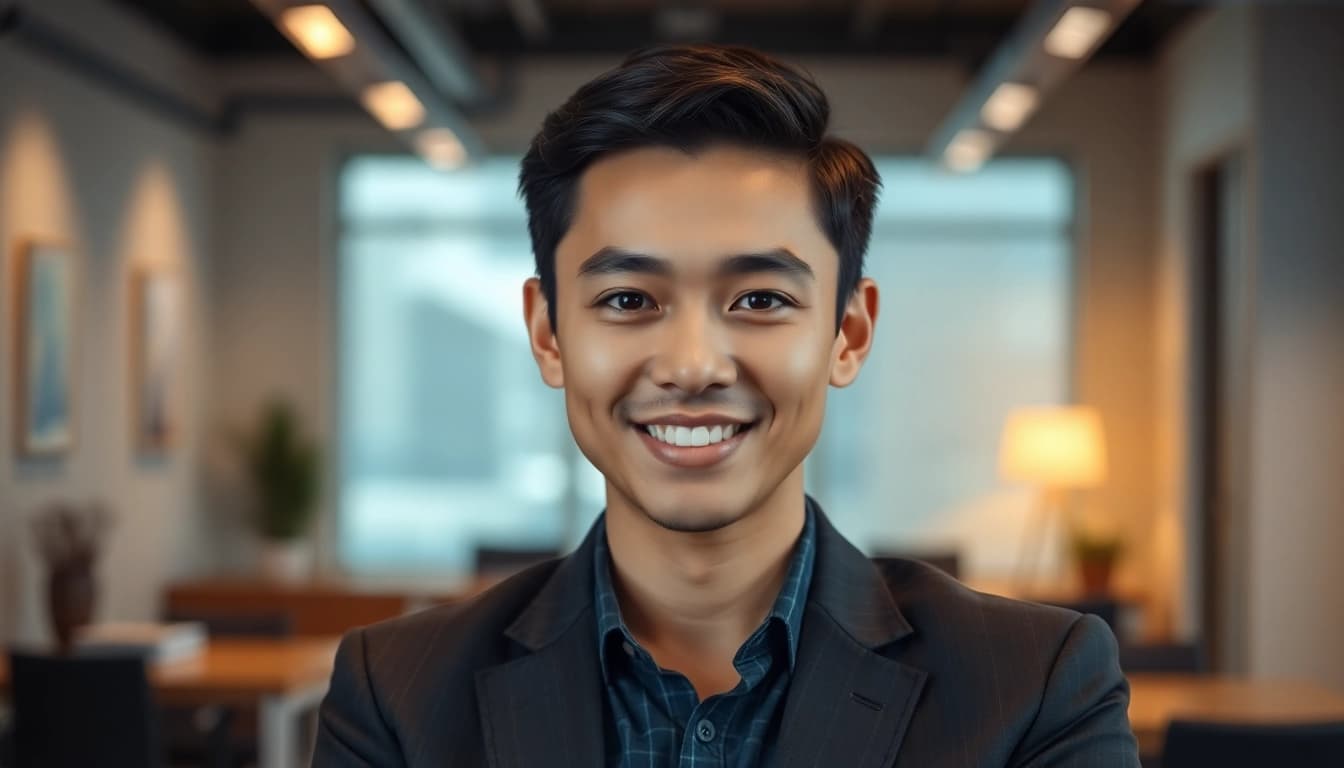 A captivating professional headshot generated for free using AI, showcasing a confident young professional.