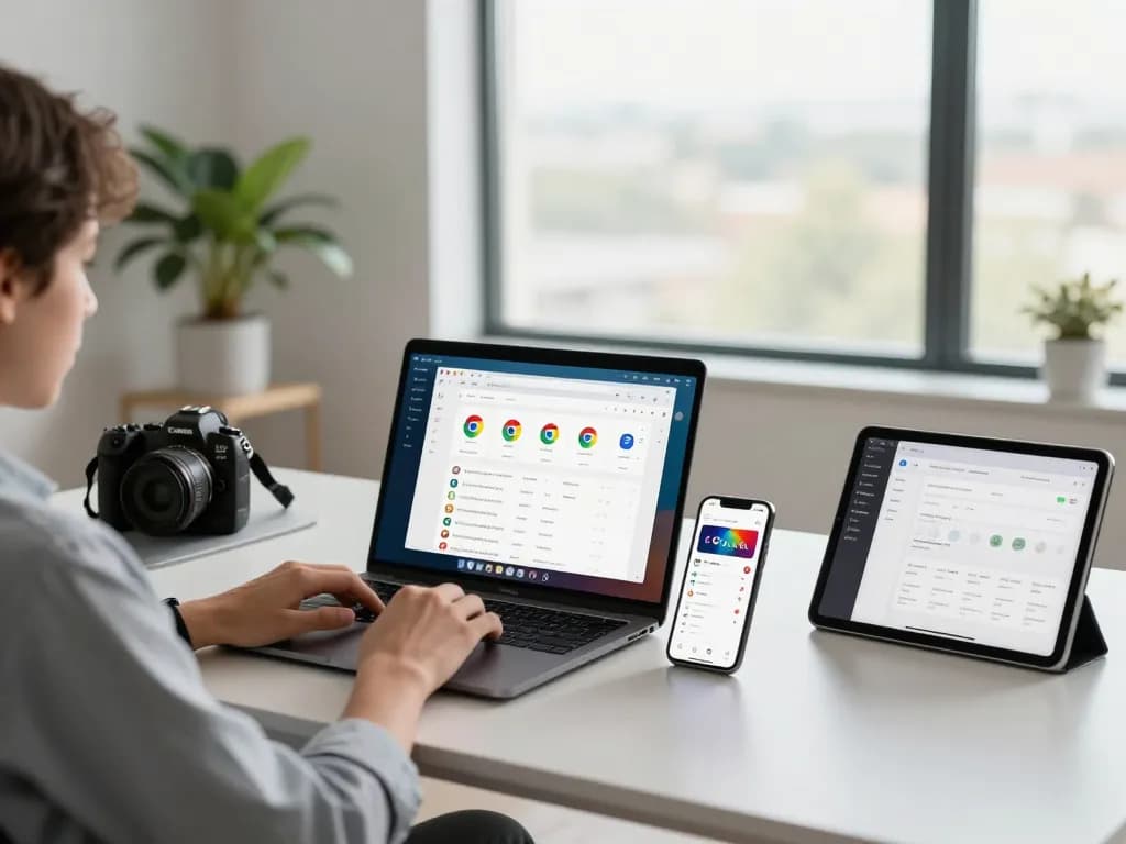 Seamless browsing experience on 谷歌浏览器 in a modern tech workspace.