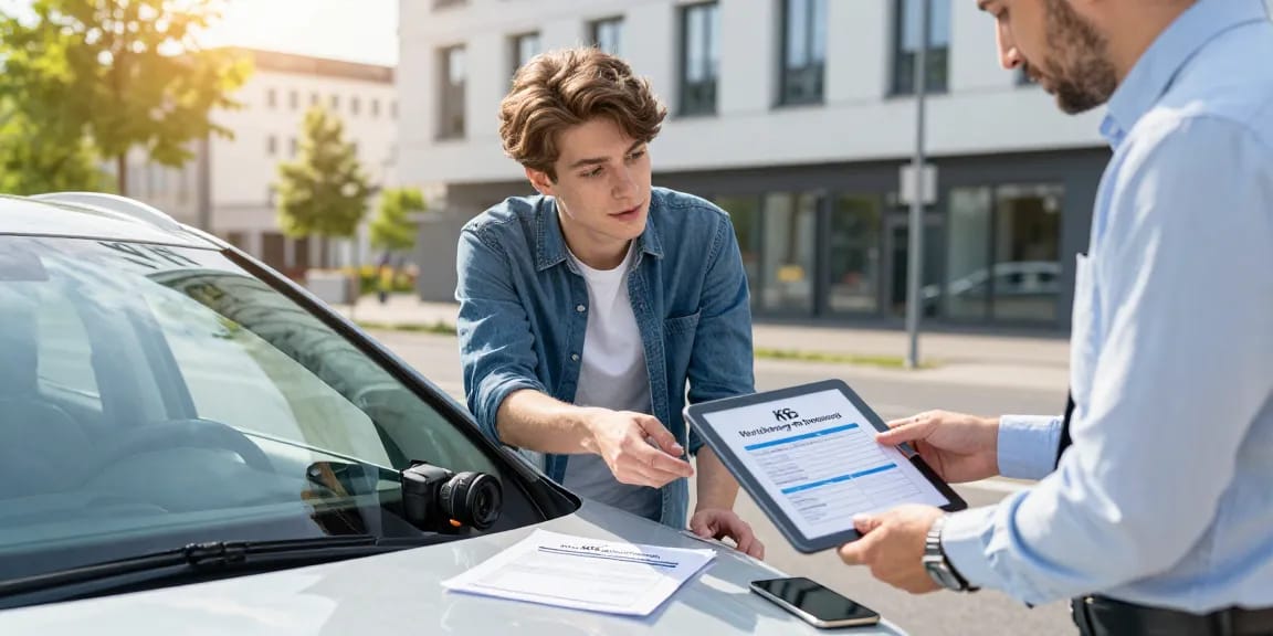 Kfz Versicherung in Dortmund: Junge Fahrerin berät sich mit Versicherungsexperte über den optimalen Versicherungsschutz.