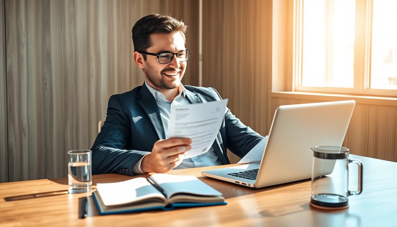 Kompete Headhunter IT, der einen Lebenslauf auf einem Laptop prüft und sich auf die Rekrutierung von IT-Fachkräften konzentriert.