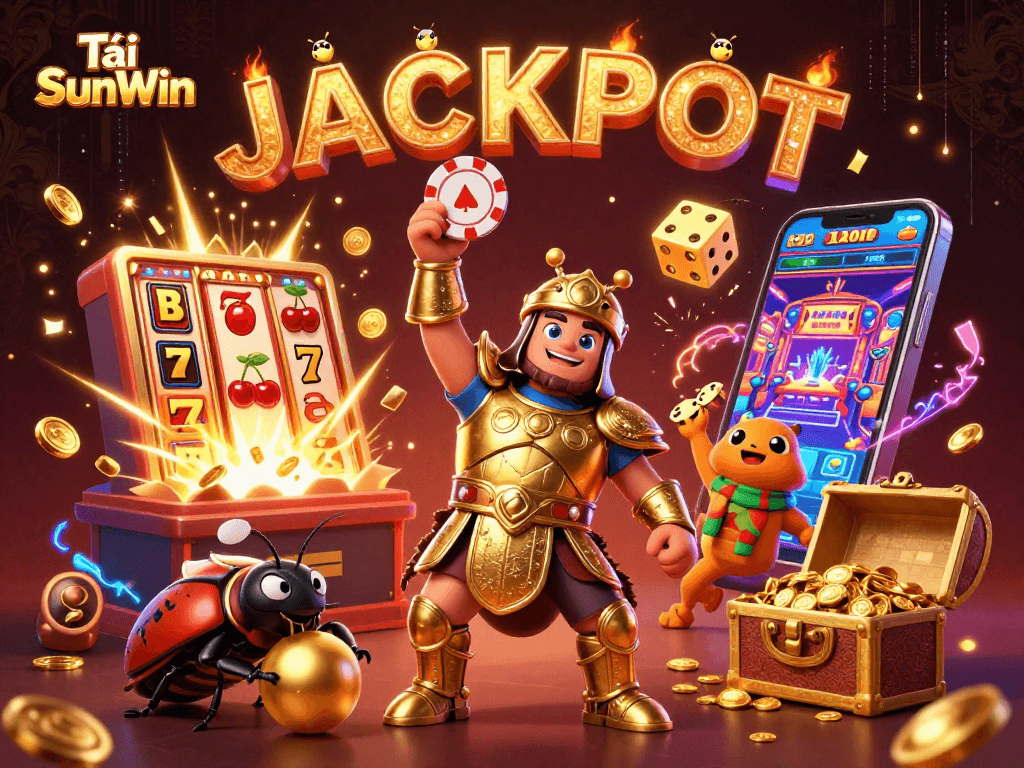 Tải SunWin showcases an epic casino scene with vibrant characters and dynamic gaming elements.