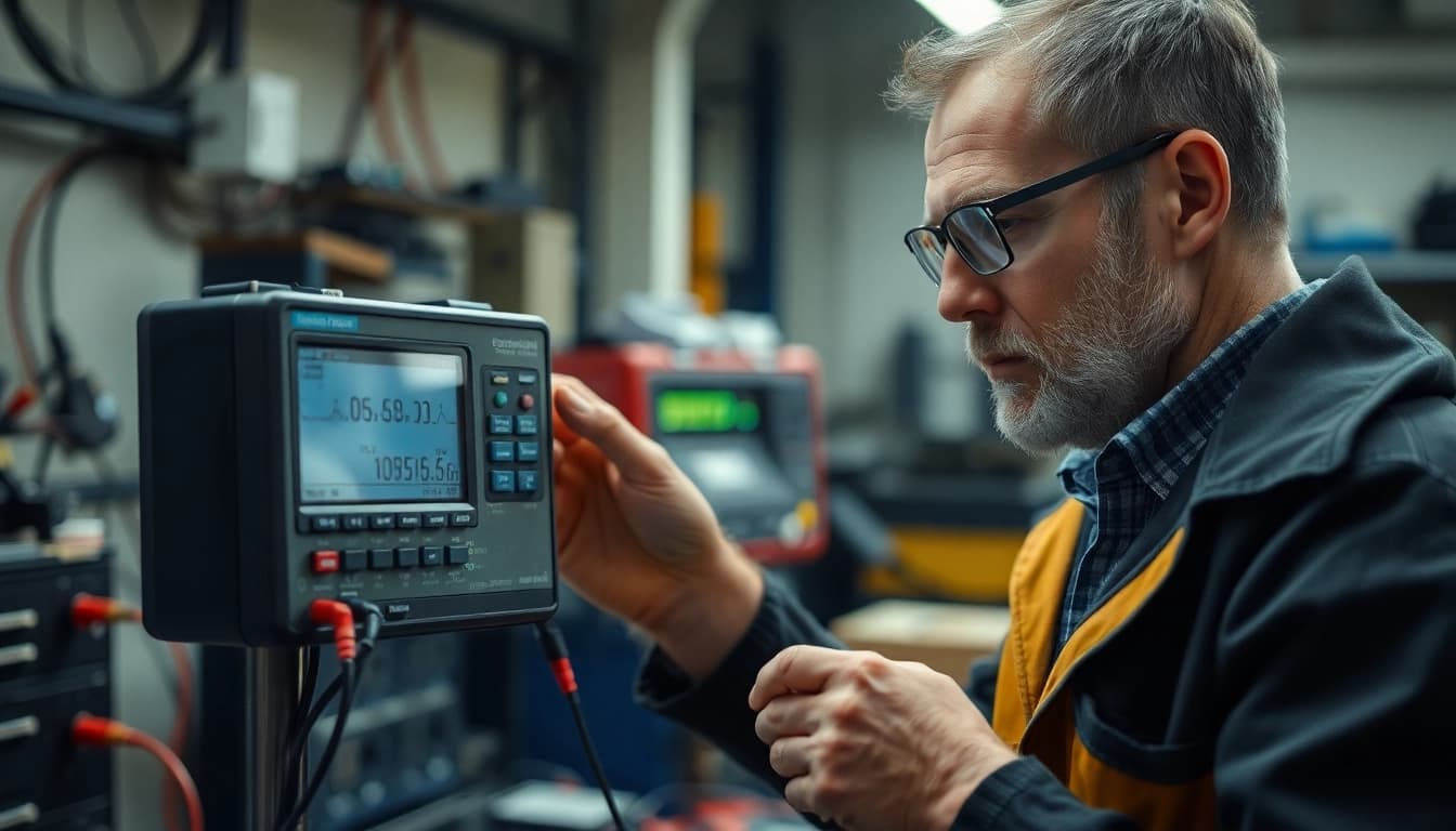Prüfen der ortsveränderlichen elektrischen Betriebsmittel durch einen Elektrofachmann mit modernem Prüfgerät.