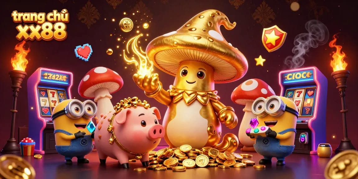 Engage with the exciting games at trang chủ xx88 through this vibrant casino illustration featuring magical elements and gaming icons.