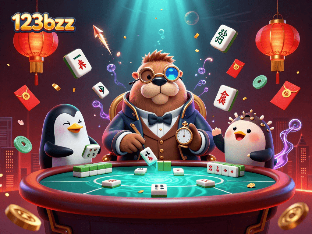 Experience thrilling gambling action with 123bzz featuring playful characters at an underwater poker table.