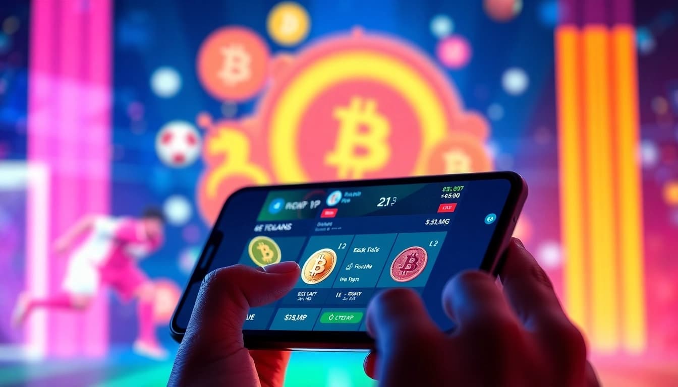 Experience Bitcoin betting through an engaging digital interface with colorful sports graphics.