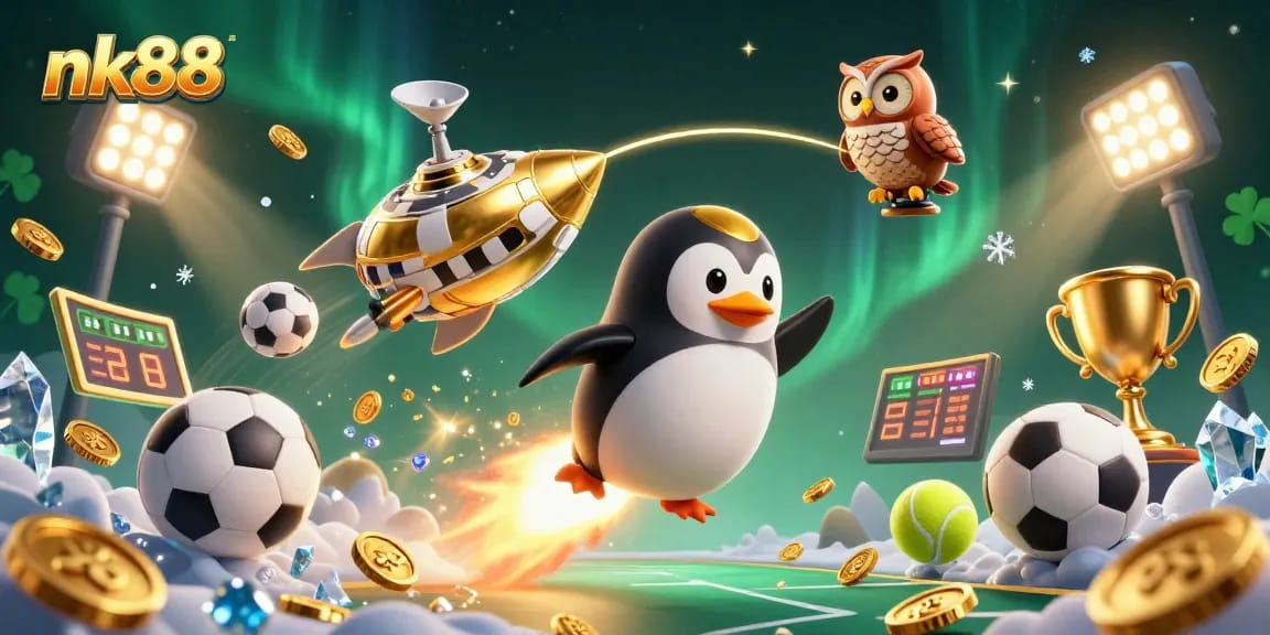Experience immersive gameplay with nk88's golden penguin as it journeys through dynamic casino elements.