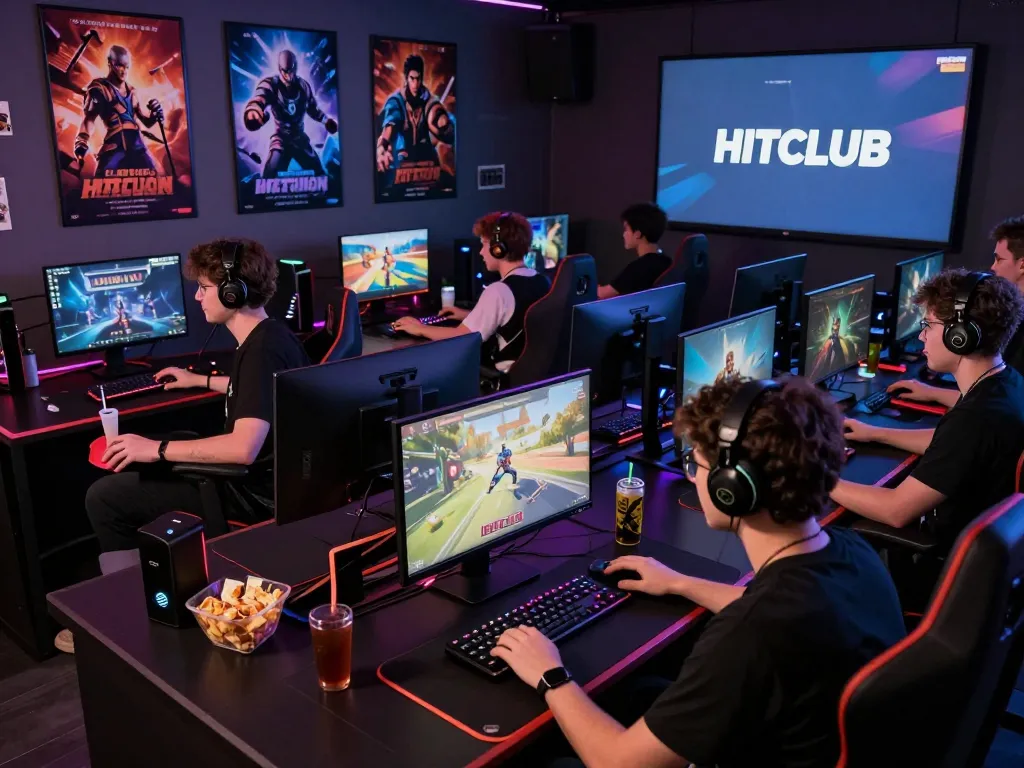 Engaging gaming scene featuring players enjoying HITCLUB platform, showcasing competitive atmosphere and vibrant lighting.