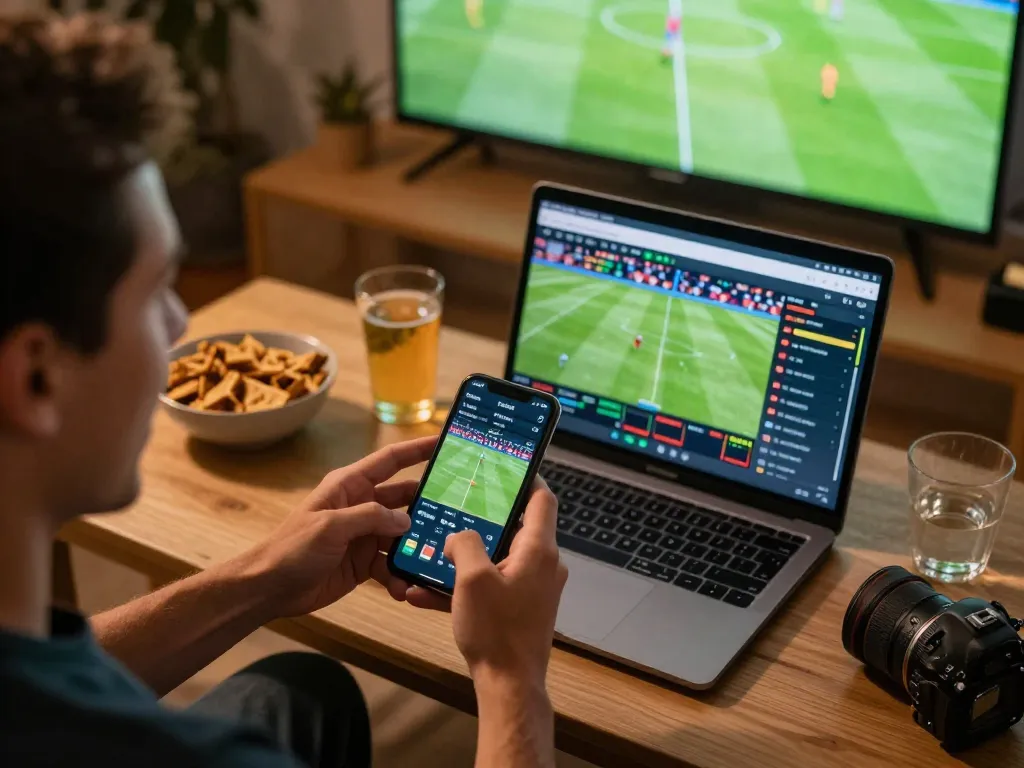 Engaging sports betting action on trang chủ UU88, featuring a player using smartphone for live betting during an exciting match.