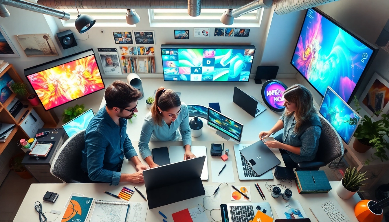 Gestalten von medialen selbst gestalten in einem modernen Arbeitsplatz mit kreativen Designern.
