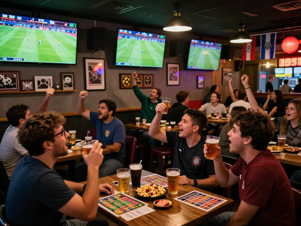 Lương Sơn TV features live matches in a lively sports bar setting, enhancing the soccer betting experience.