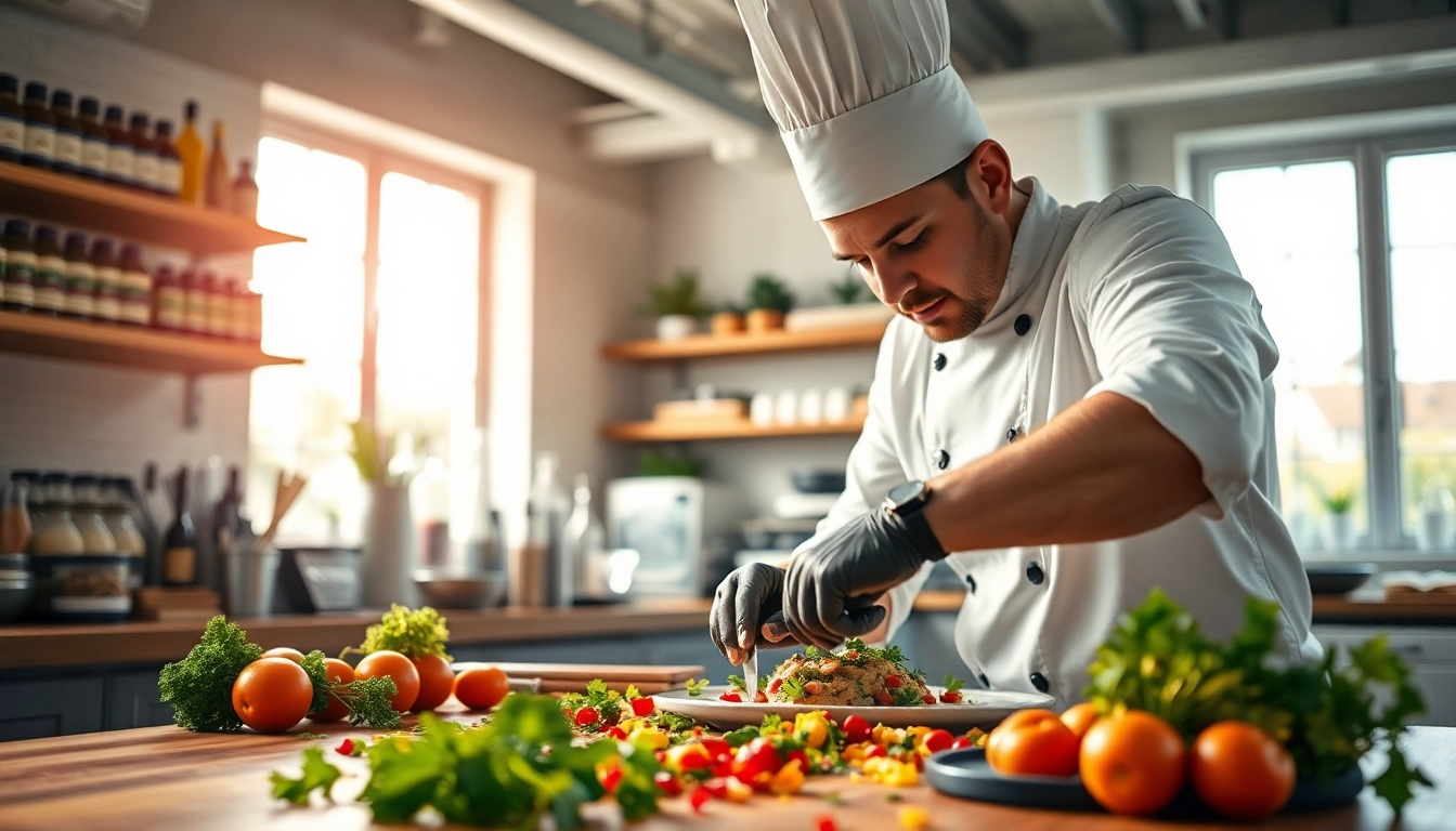 Gastronomie-Küchenchef bereitet mit frischen Zutaten ein Gourmetgericht vor.