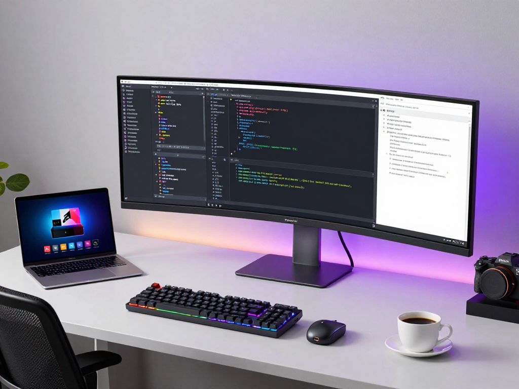 Iptv reseller platform development in a modern workspace with coding, cloud computing, and innovative technology.