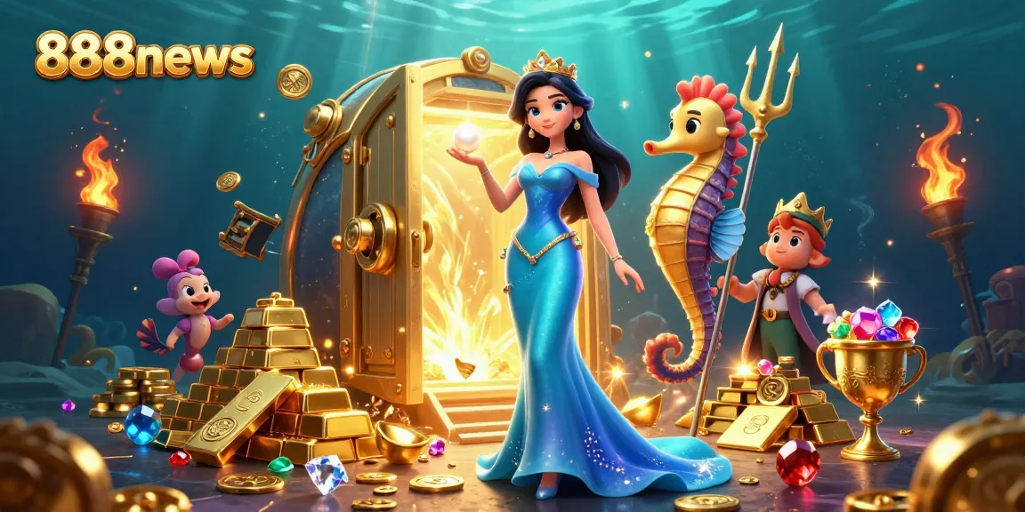 Experience 888news immersive gaming with a stunning underwater treasure scene showcasing vibrant characters and dynamic casino elements.