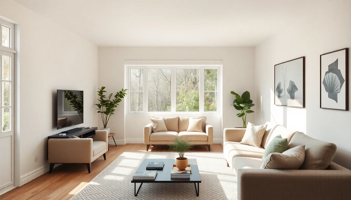 Modern eingerichtetes Wohnzimmer nach einer Hausrenovierung mit einladender Atmosphäre.