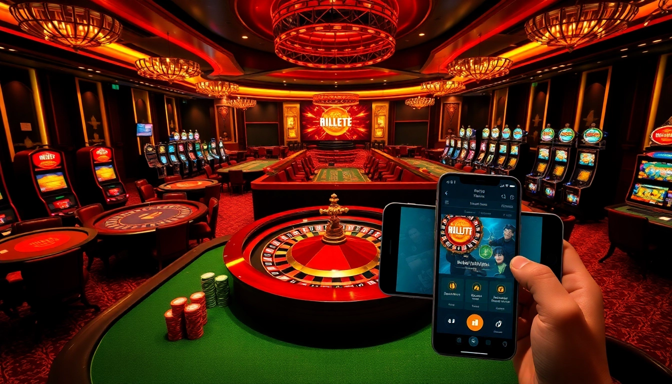 Exciting casino scene with roulette table and casino gaming elements linking to https://nhatvip.meme/.