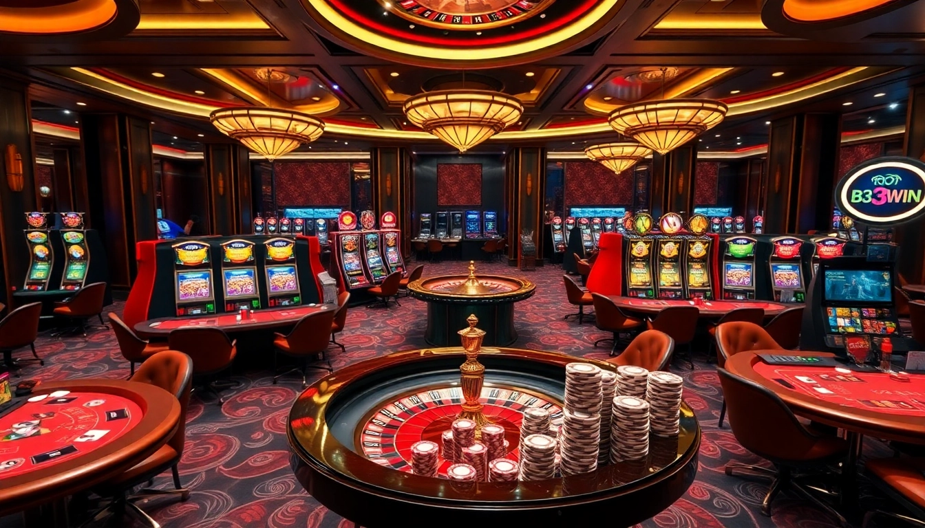 Players enjoying high-stakes gaming at 33win's luxurious casino venue