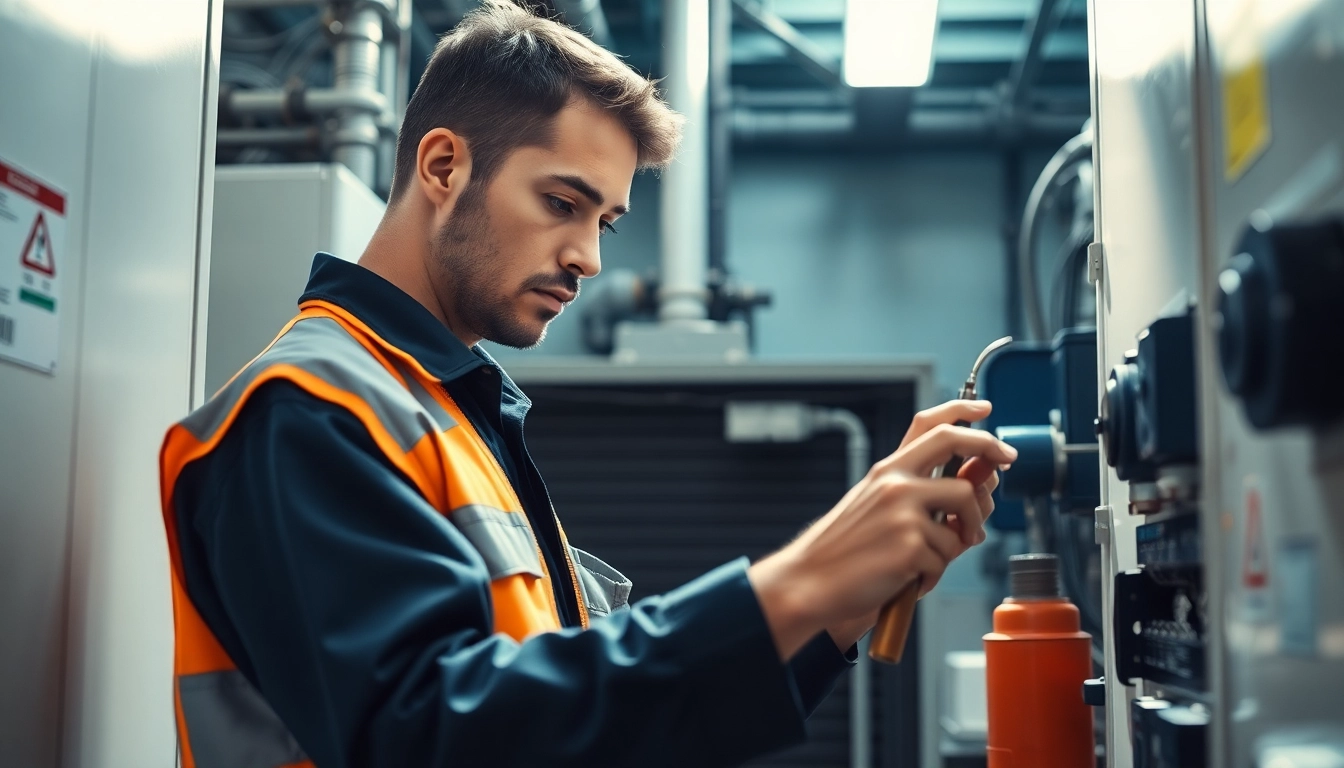 Technician conducting a DGUV V3 Prüfung on electrical equipment to ensure workplace safety