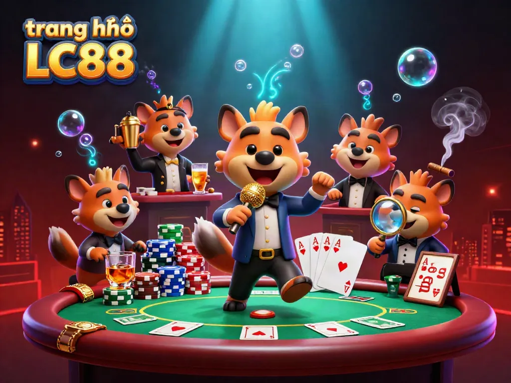 Experience the fun at trang chủ LC88 featuring hyena characters in a vibrant casino scene.