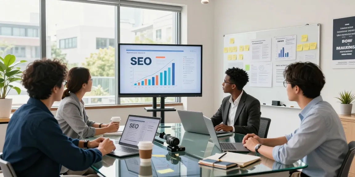 Team, das bei einem GEO Agentur-Meeting für digitalen Marketingerfolg strategisiert.