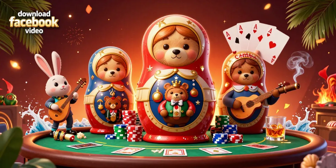 Download Facebook video using a dynamic casino-themed illustration featuring playful characters.