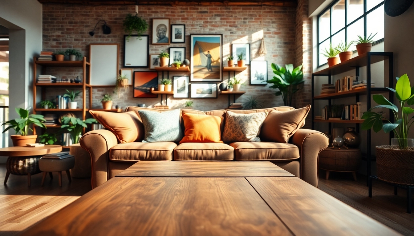Einrichtungsideen für ein gemütliches Wohnzimmer mit stilvollem Sofa und warmer Atmosphäre.