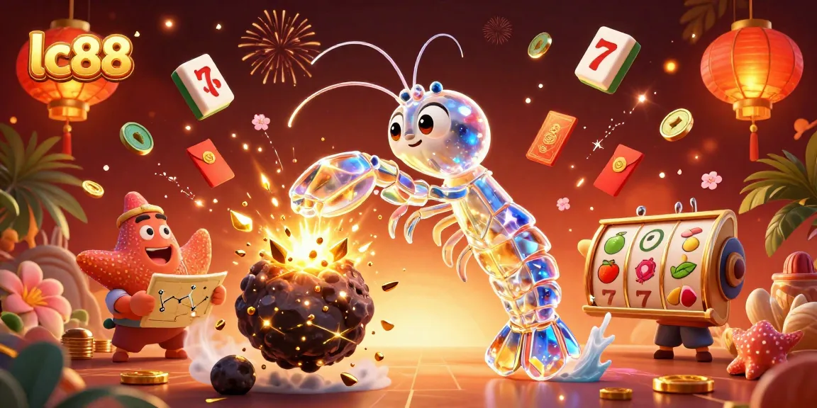 Engage with LC88's dynamic illustration of a galactic samurai shrimp amidst dazzling casino elements.